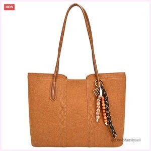 Faux Suede Tote Bag Shoulder Top Handle Hobo Work Satchel with Pendant